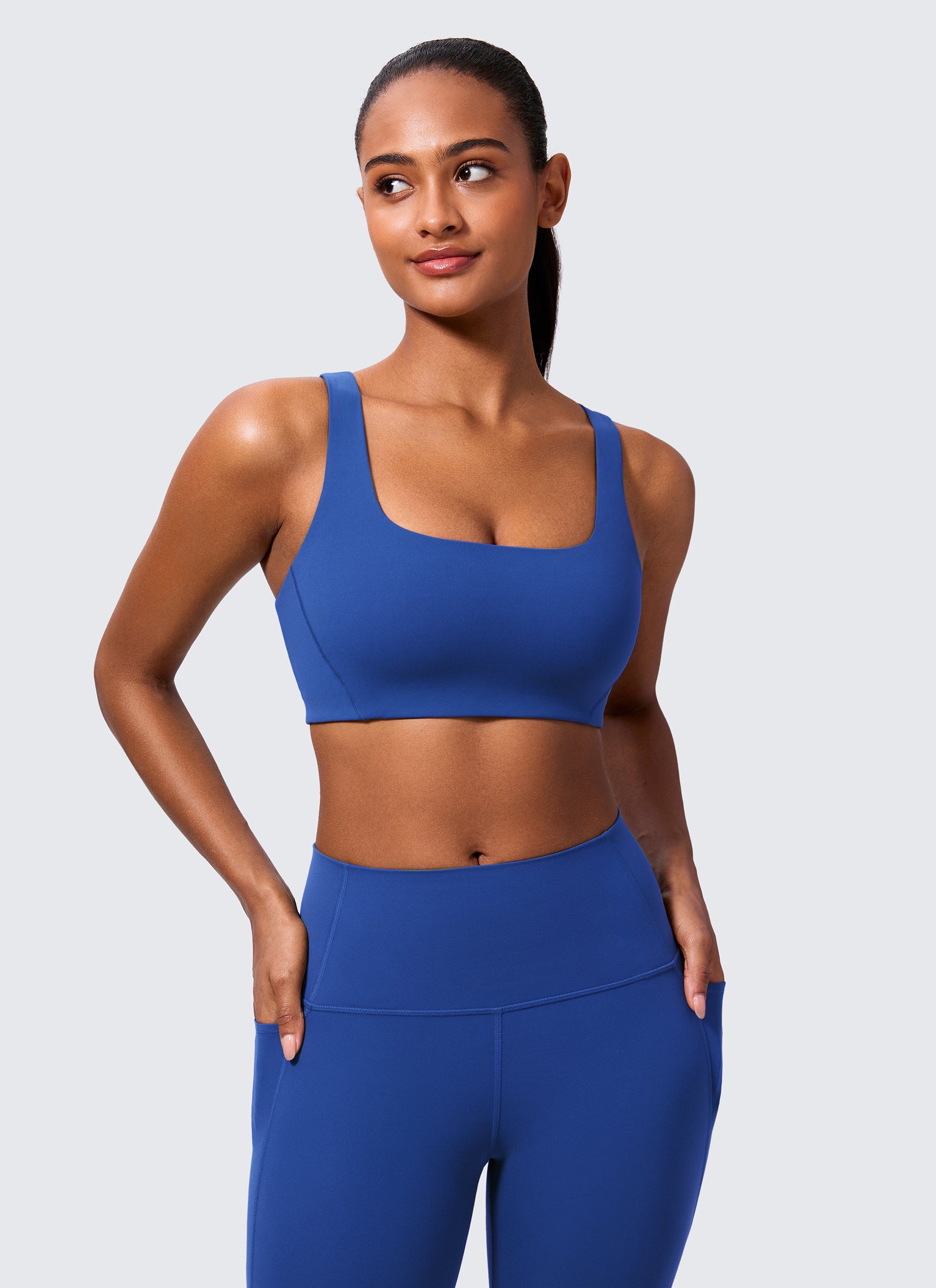 CRZ YOGA Womens Butterlift Double Lined Square Neck Yoga Sports Bra White