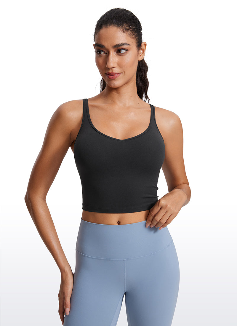 CRZ YOGA Butterluxe-Light Womens V Neck Longline Yoga Padded Sports Bra Black