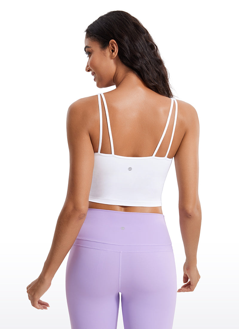 CRZ YOGA Butterluxe-Light Womens V Neck Longline Yoga Padded Sports Bra White