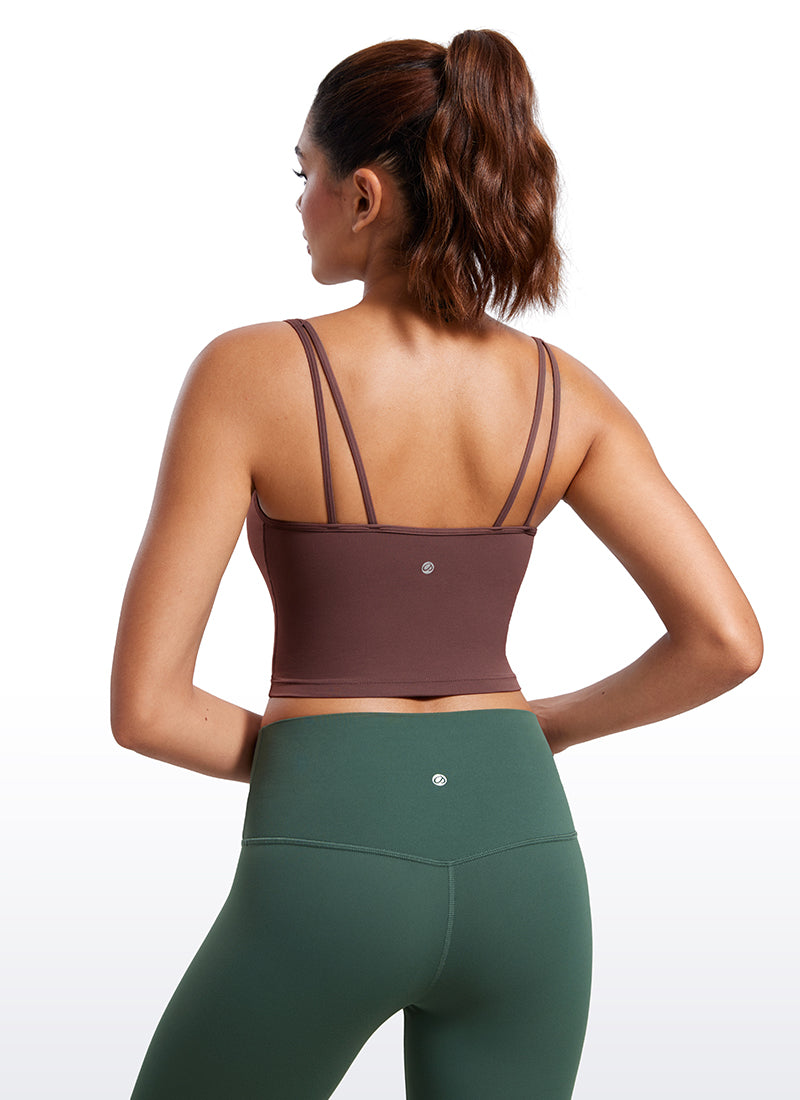 CRZ YOGA Butterluxe-Light Womens V Neck Longline Yoga Padded Sports Bra Taupe