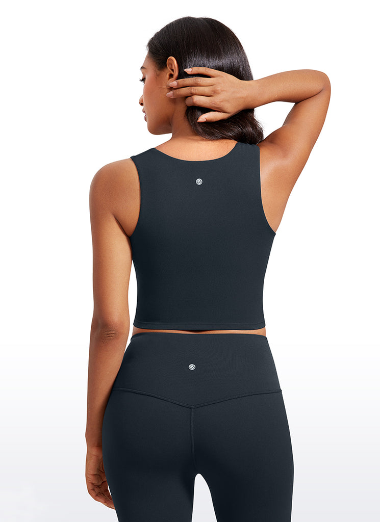 CRZ YOGA Butterluxe Women Longline Square Neck Sport Built in Bra Tank White