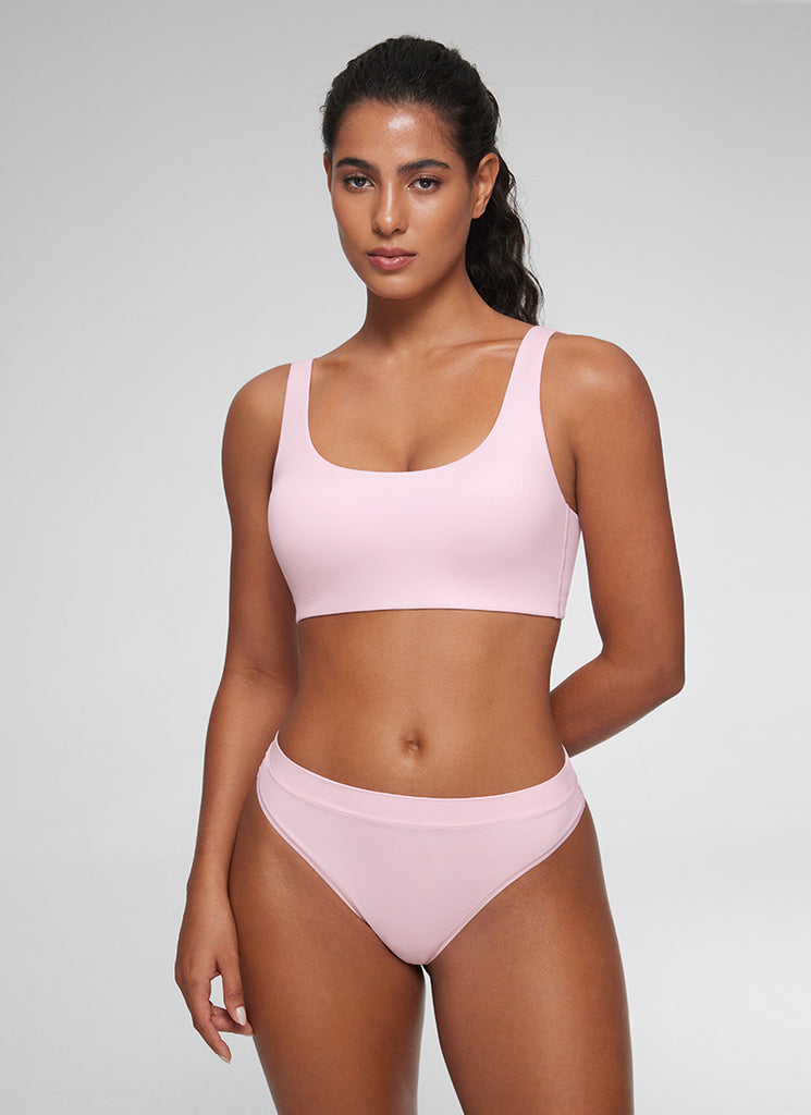 CRZ YOGA Women's Softhold Wireless Double Lined U Back Everyday Bra Milky White