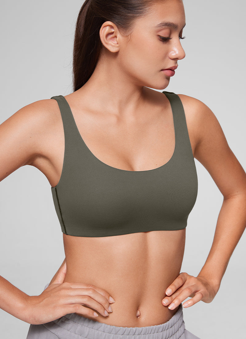 CRZ YOGA Women's Softhold Wireless Double Lined U Back Everyday Bra Light Army Green
