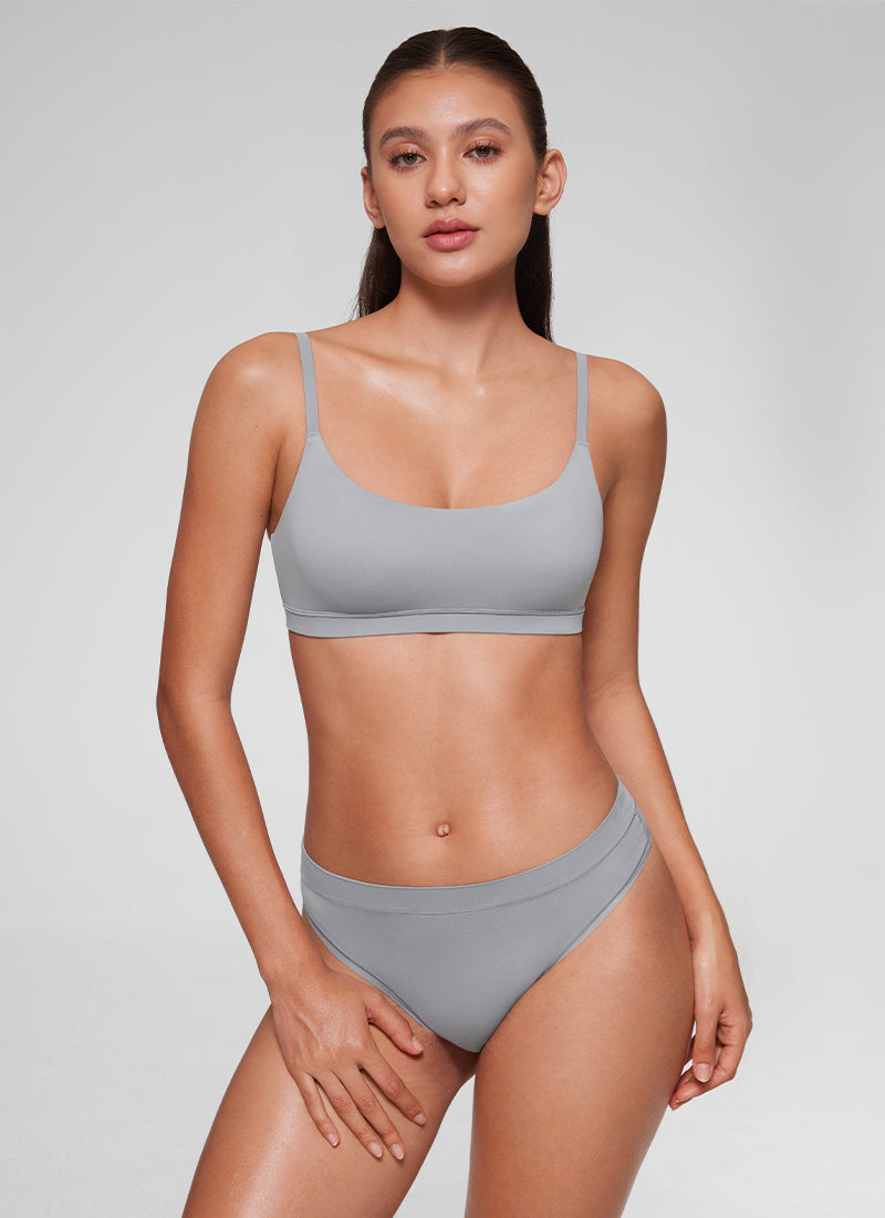 CRZ YOGA Women's Softhold Wireless Scoop Neck  Everyday Bra Adjustable Rhino Grey