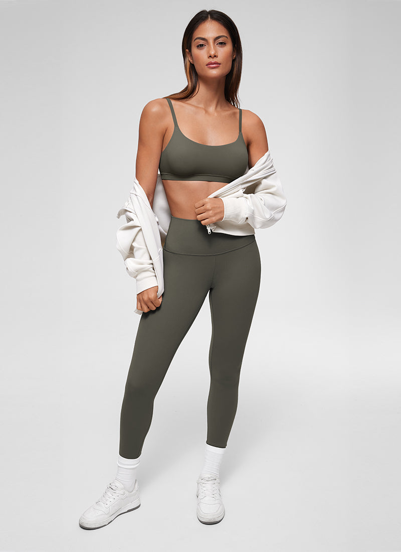 CRZ YOGA Women's Softhold Wireless Scoop Neck  Everyday Bra Adjustable Light Army Green