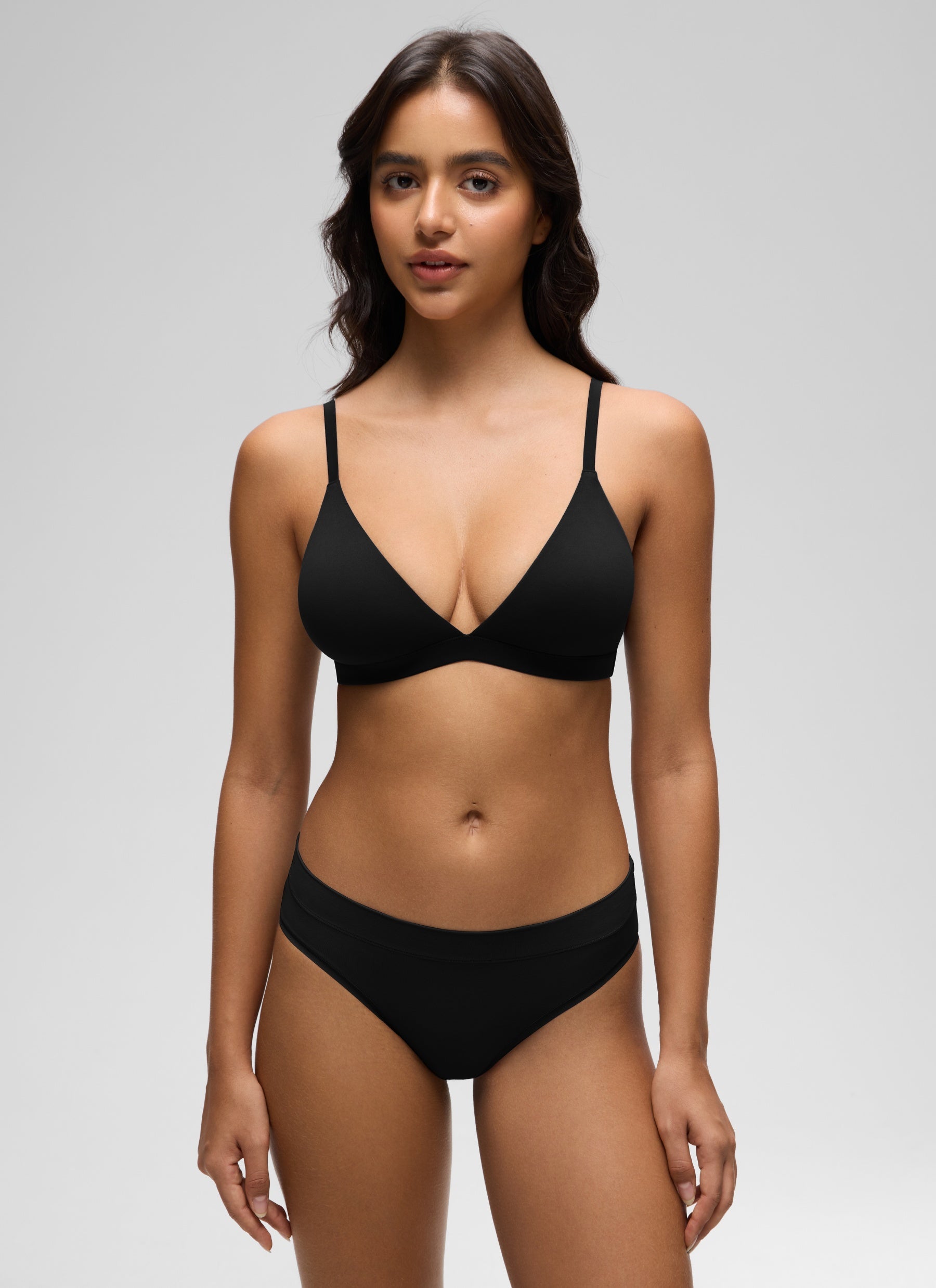 CRZ YOGA Softhold Womens Double Lined Wireless Triangle Bralette Black