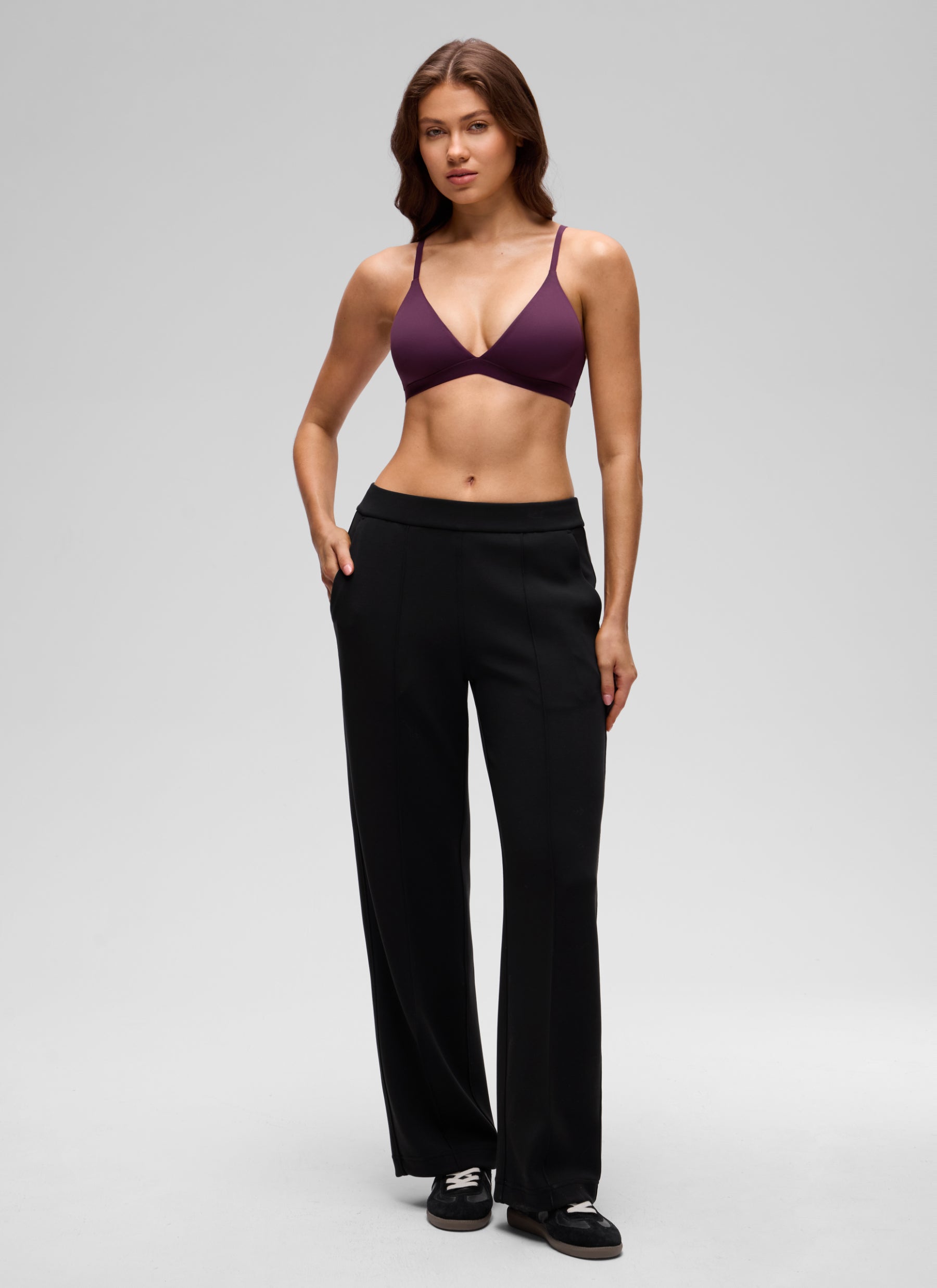 CRZ YOGA Softhold Womens Double Lined Wireless Triangle Bralette Deep Purple