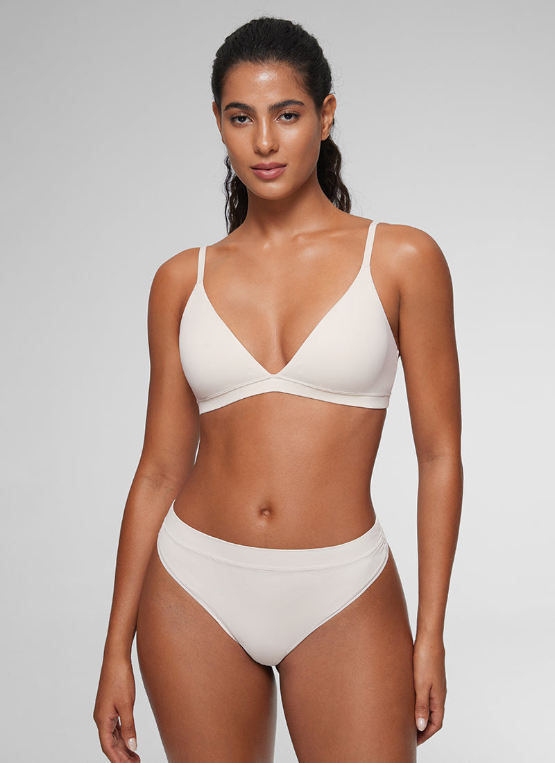 CRZ YOGA Softhold Womens Double Lined Wireless Triangle Bralette Milky White