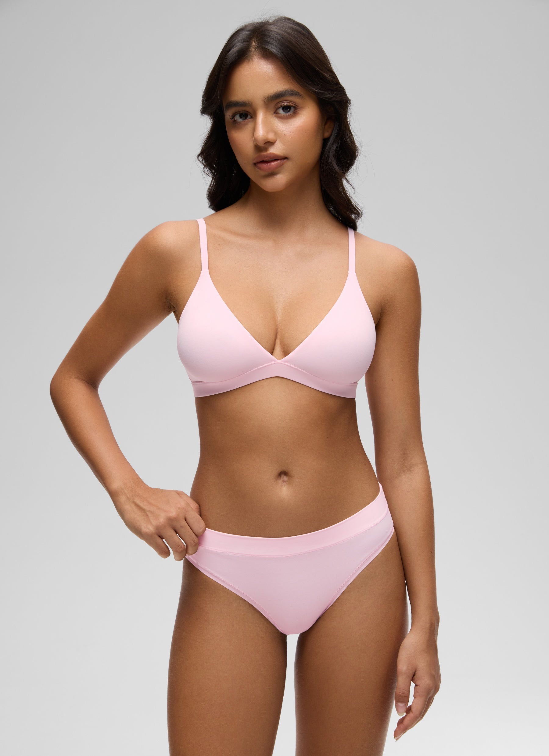 CRZ YOGA Softhold Womens Double Lined Wireless Triangle Bralette Strawberry Pink