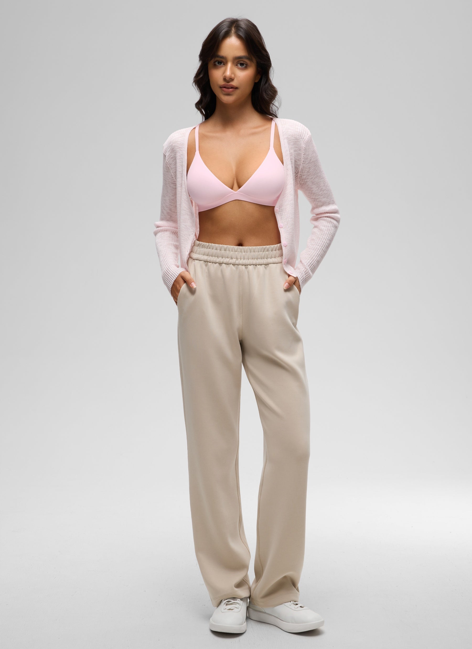 CRZ YOGA Softhold Womens Double Lined Wireless Triangle Bralette Strawberry Pink