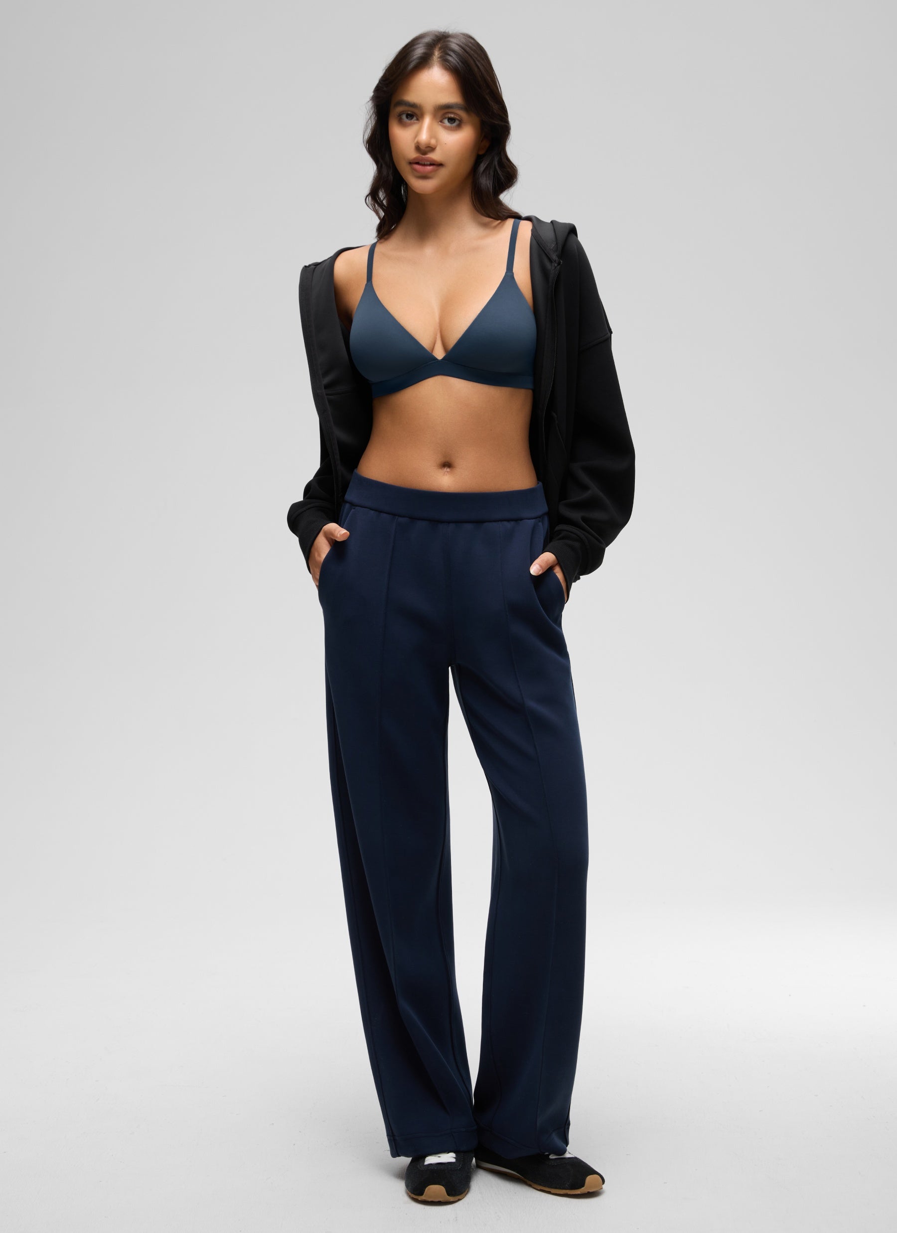 CRZ YOGA Softhold Womens Double Lined Wireless Triangle Bralette Sargasso