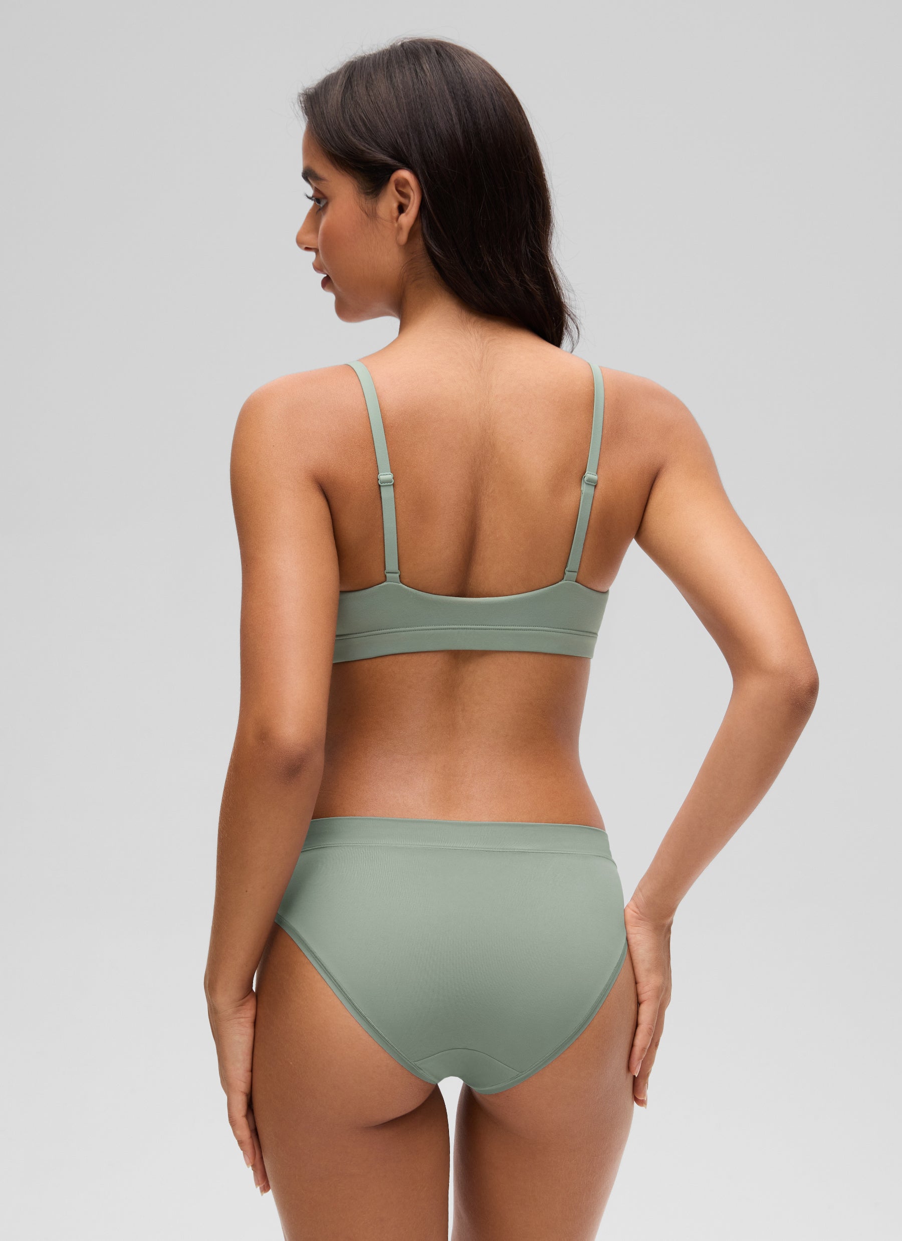 CRZ YOGA Softhold Womens Double Lined Wireless Triangle Bralette Green Palm Court