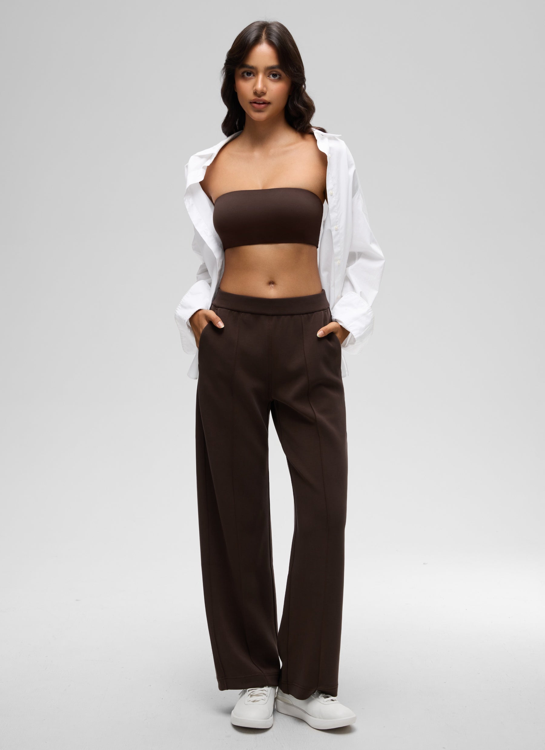 CRZ YOGA Women Softhold Double Lined Strapless Wireless  Bralettes Hot Fudge Brown
