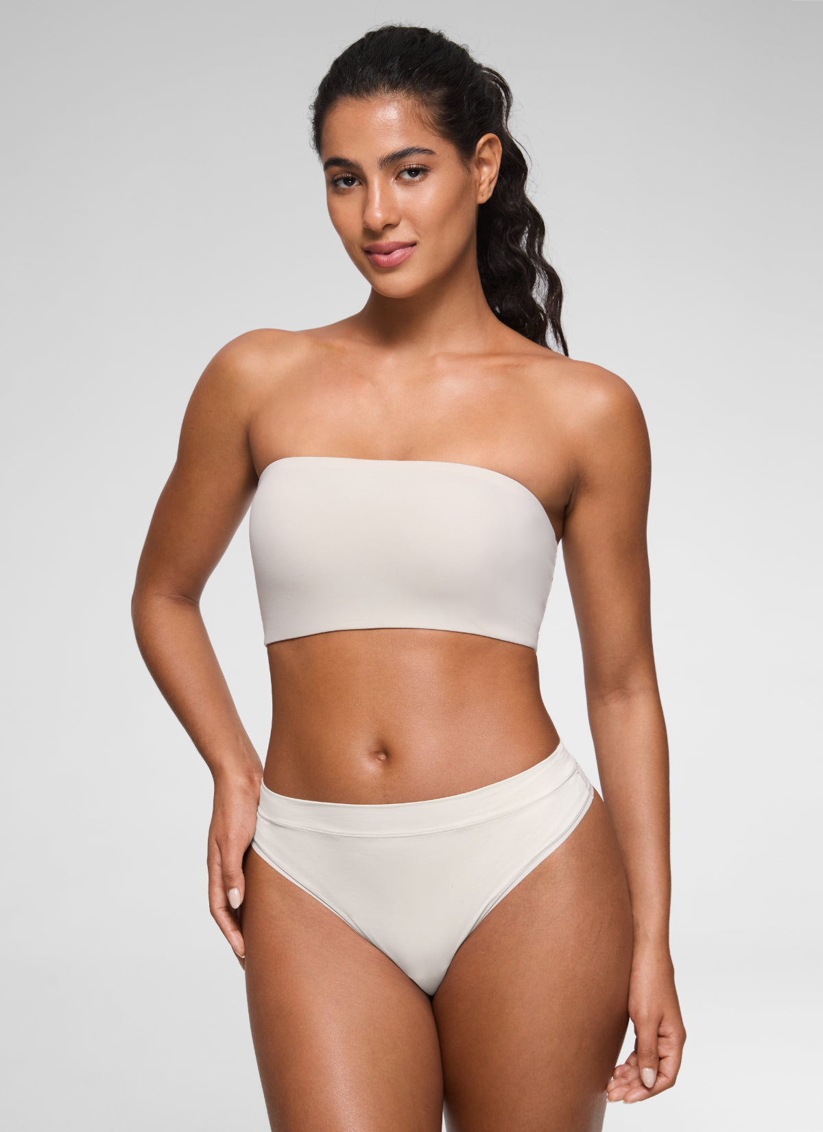 CRZ YOGA Women Softhold Double Lined Strapless Wireless  Bralettes Milky White