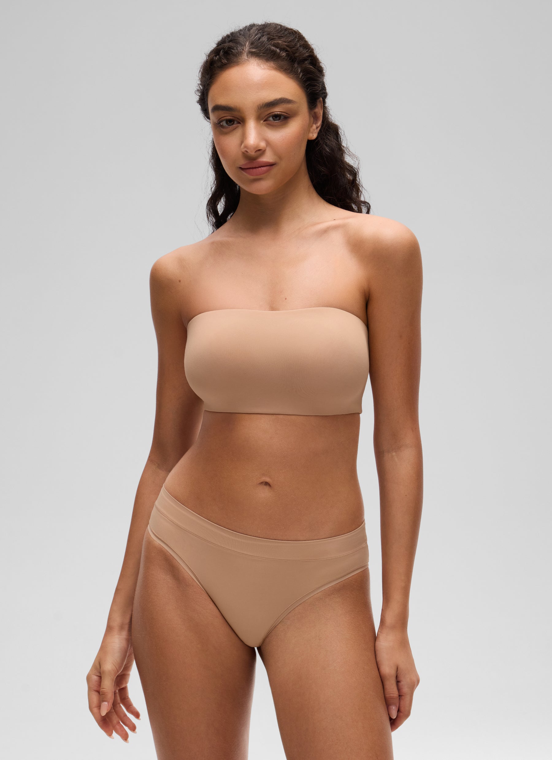 CRZ YOGA Women Softhold Double Lined Strapless Wireless  Bralettes Warm Beige