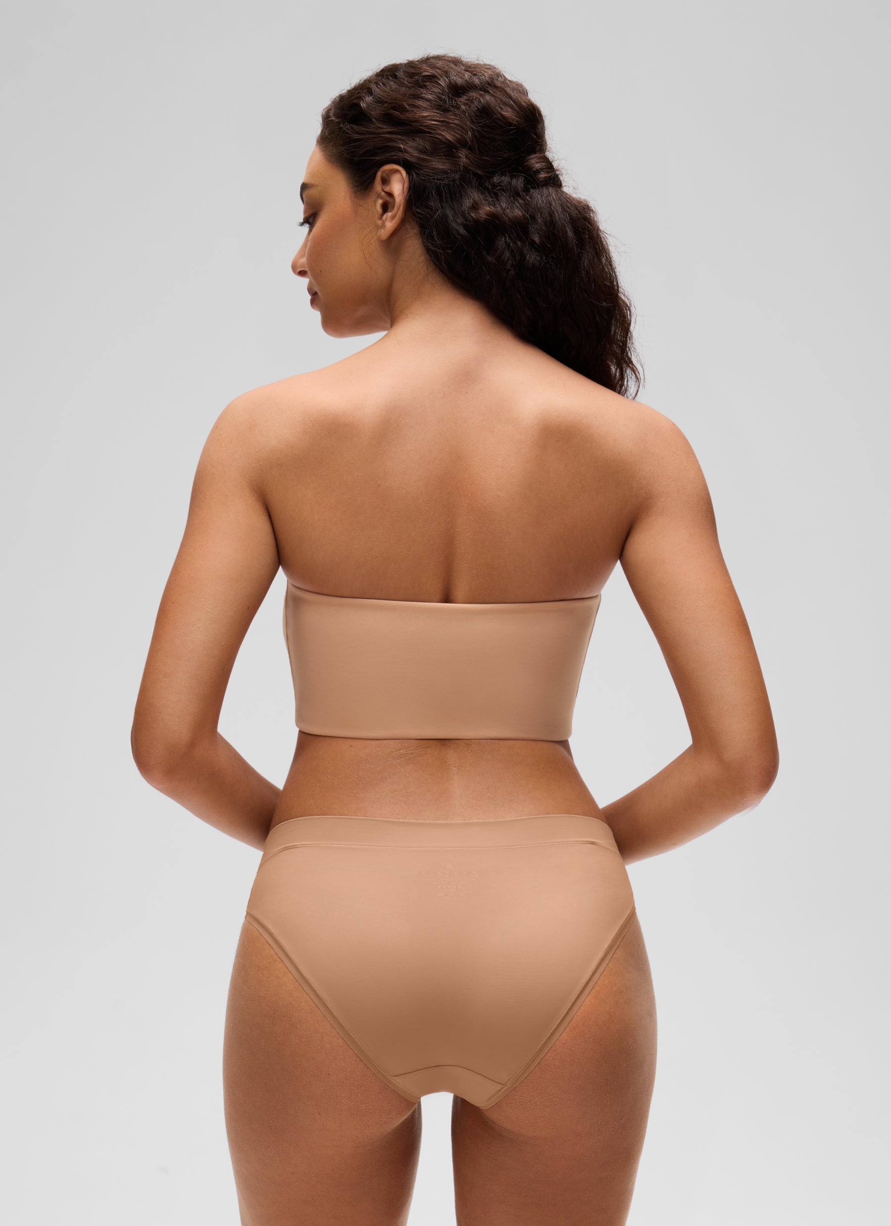 CRZ YOGA Women Softhold Double Lined Strapless Wireless  Bralettes Warm Beige