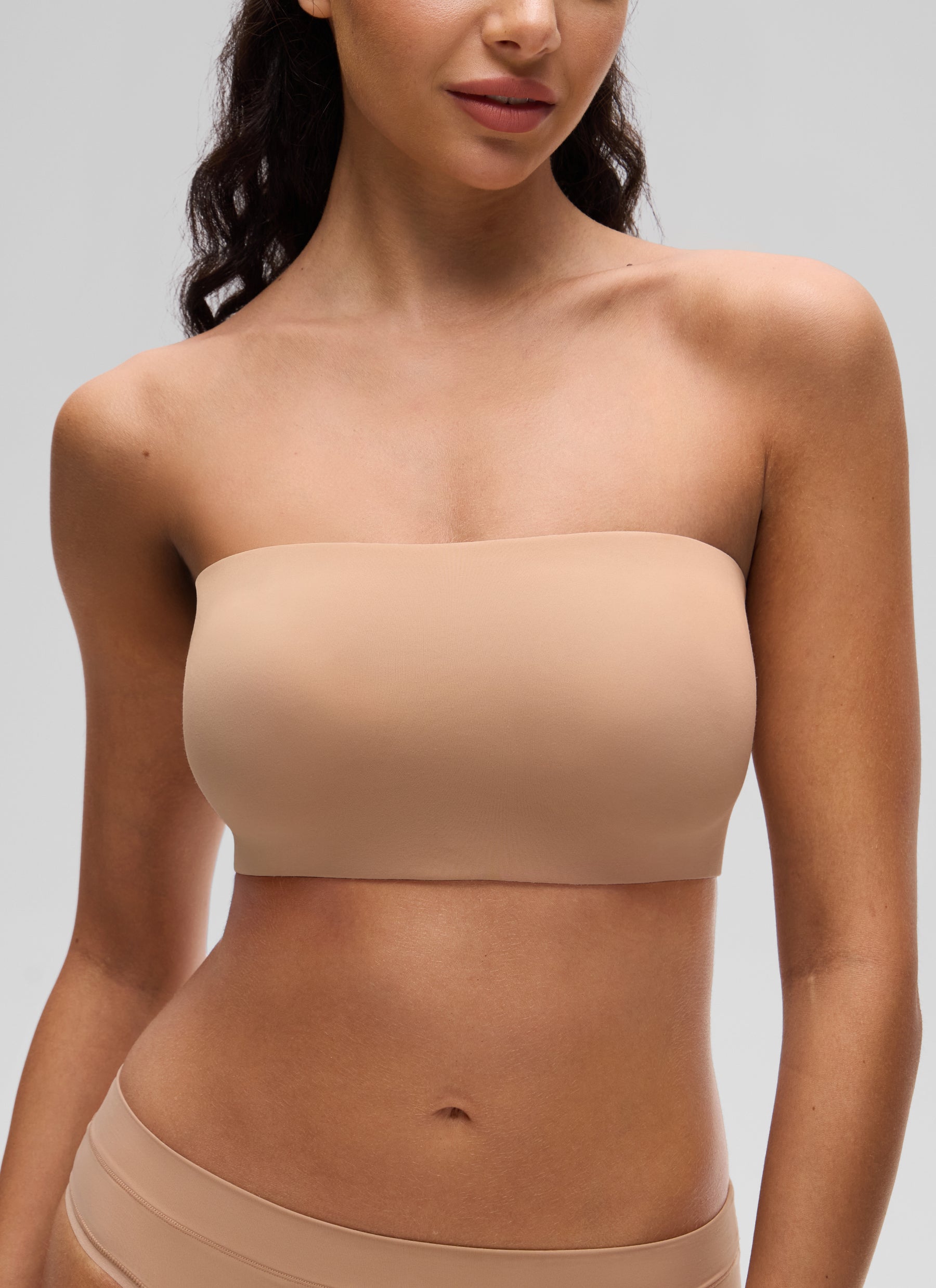 CRZ YOGA Women Softhold Double Lined Strapless Wireless  Bralettes Warm Beige