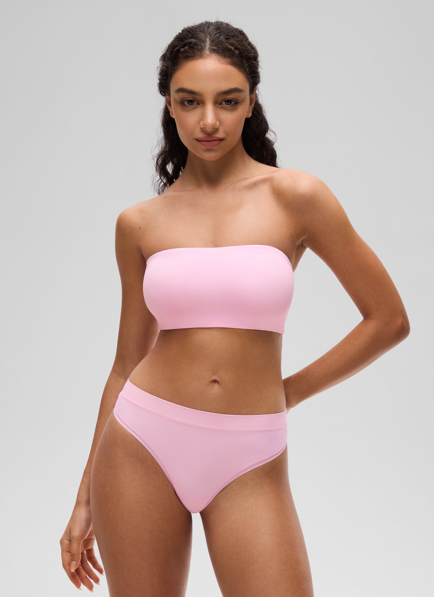 CRZ YOGA Women Softhold Double Lined Strapless Wireless  Bralettes Sweet Pink