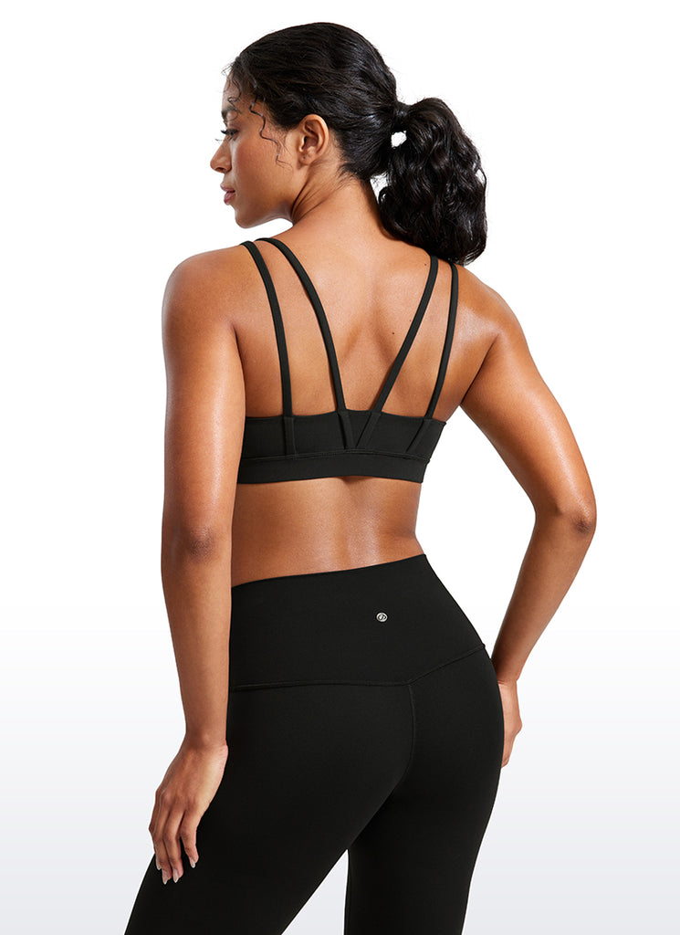 CRZ YOGA Women's Yoga Molded Cup Butterluxe Strappy Bra V Neck Sparkle Blue