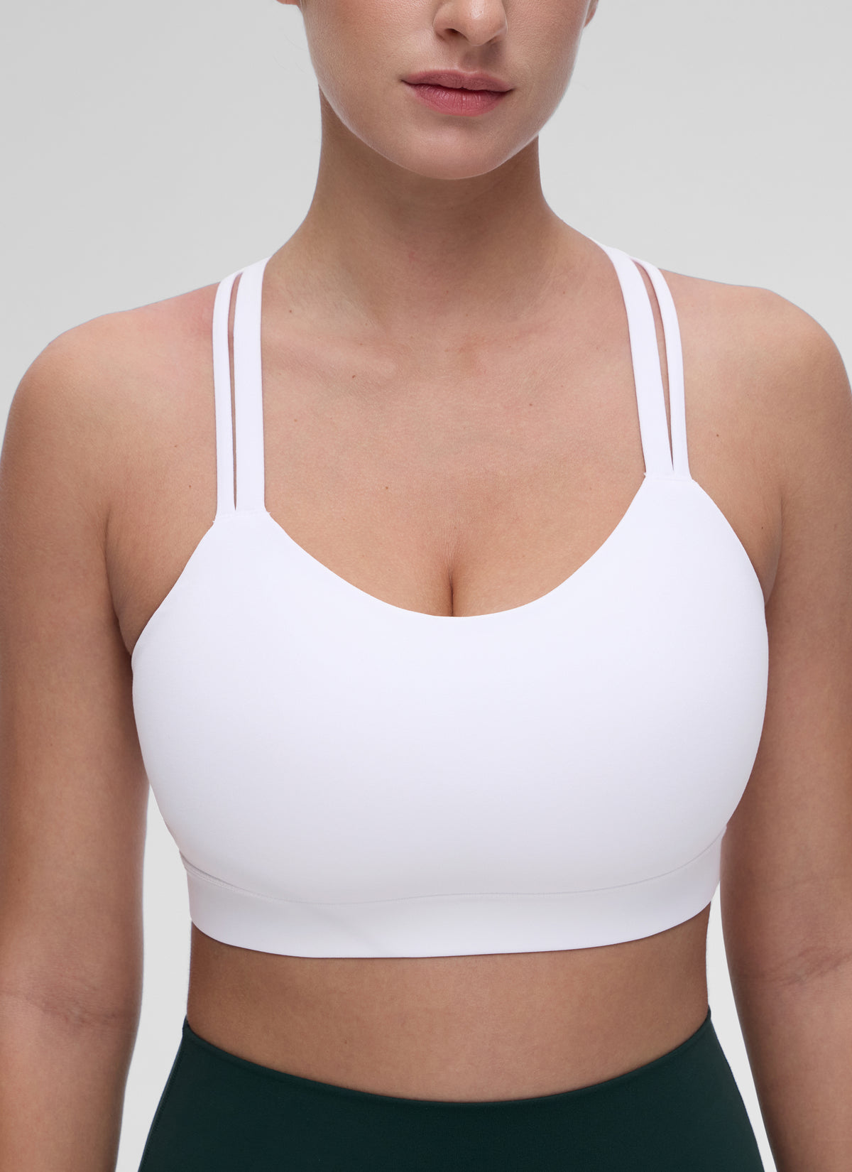 CRZ YOGA Women's Yoga Light Support Double Strap Mold Sport Bra White @model_info:Marina