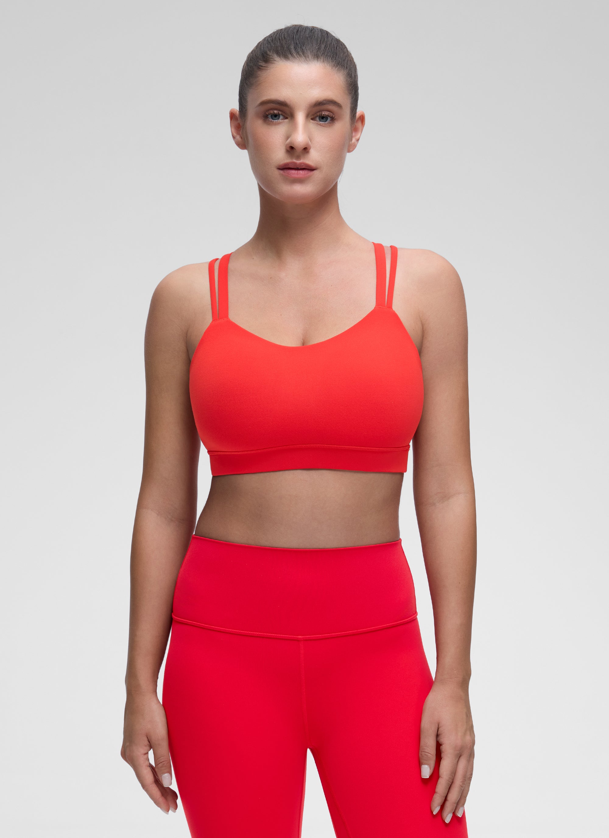 CRZ YOGA Women's Yoga Light Support Double Strap Mold Sport Bra Deep Red