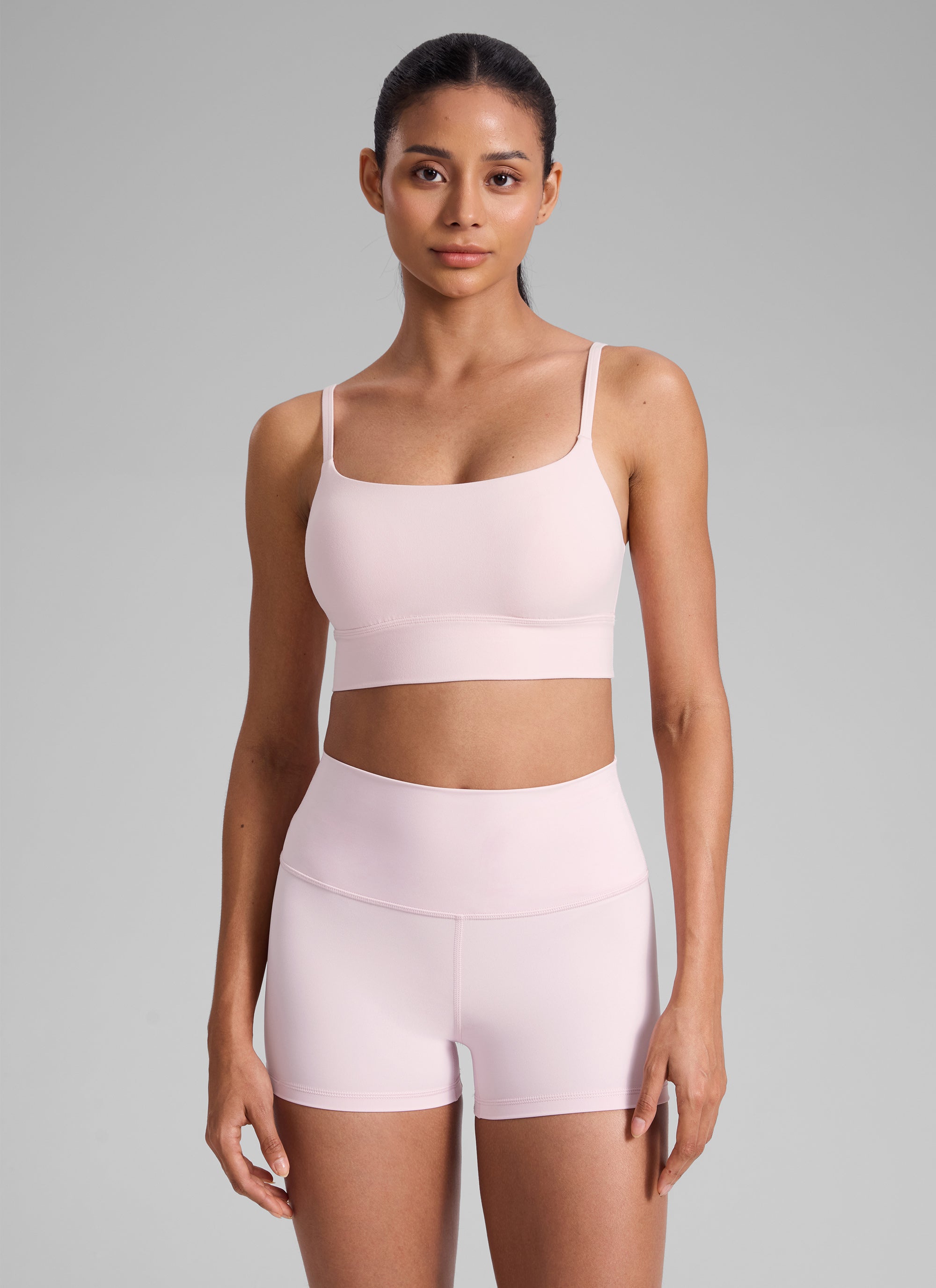 CRZ YOGA Women's Butterlift Yoga Longline Built in Bra Sports Bra Strawberry Pink