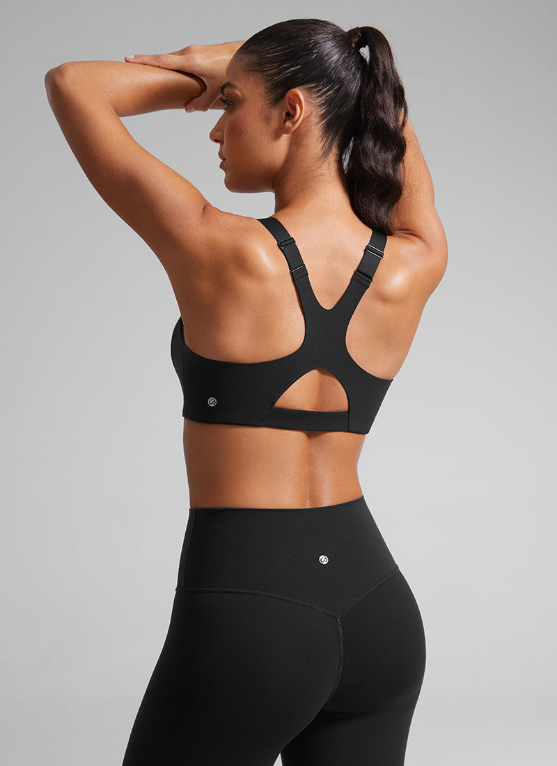 CRZ YOGA Women's Gym Top Butterlift Scoop Neck Bra Adjustable Straps Sparkle Blue