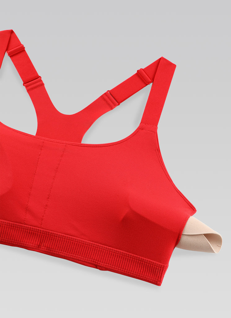 CRZ YOGA Women's Gym Top Butterlift Scoop Neck Bra Adjustable Straps Deep Red