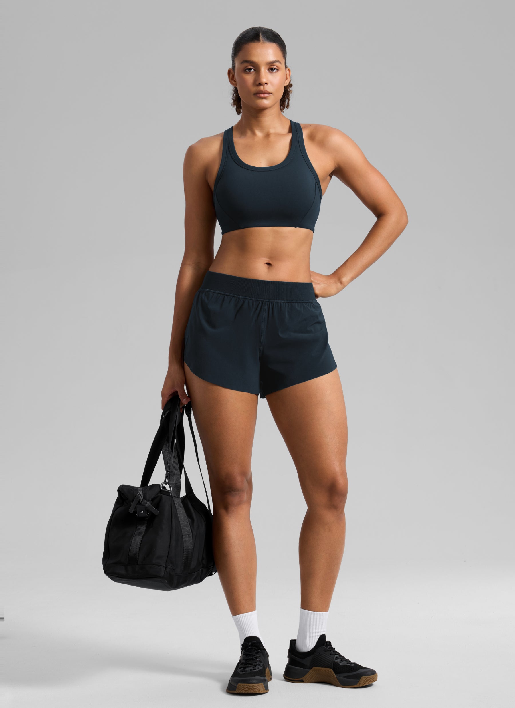 CRZ YOGA Women's Butterbreeze Training Racerback Longline Sports Bra True Navy