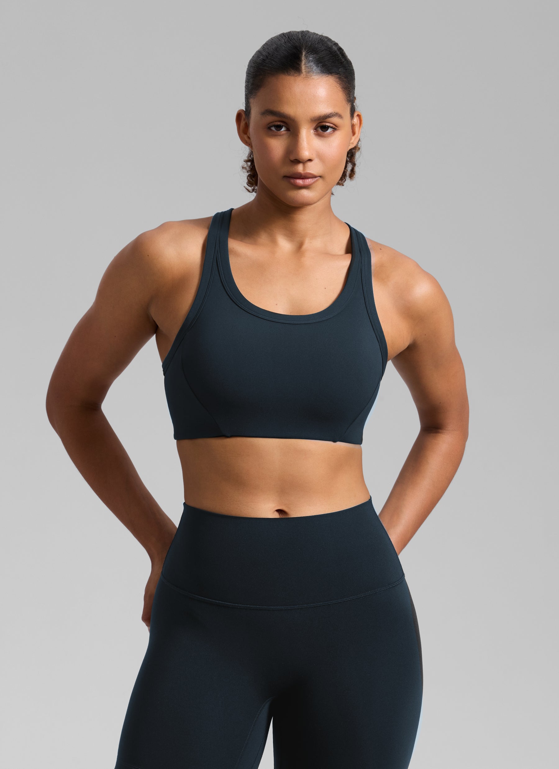 CRZ YOGA Women's Butterbreeze Training Racerback Longline Sports Bra True Navy