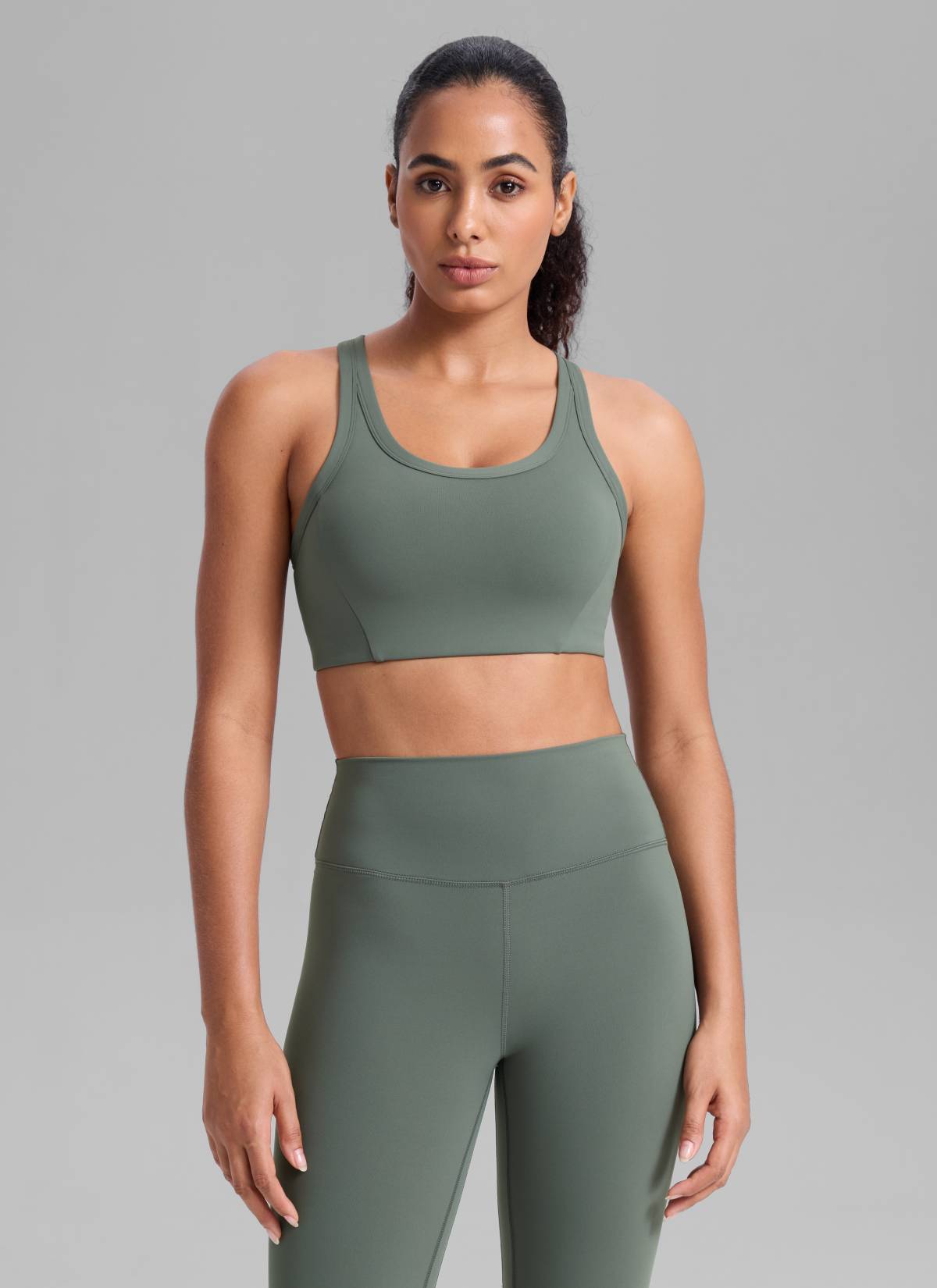 CRZ YOGA Women's Butterbreeze Training Racerback Longline Sports Bra Grey Sage