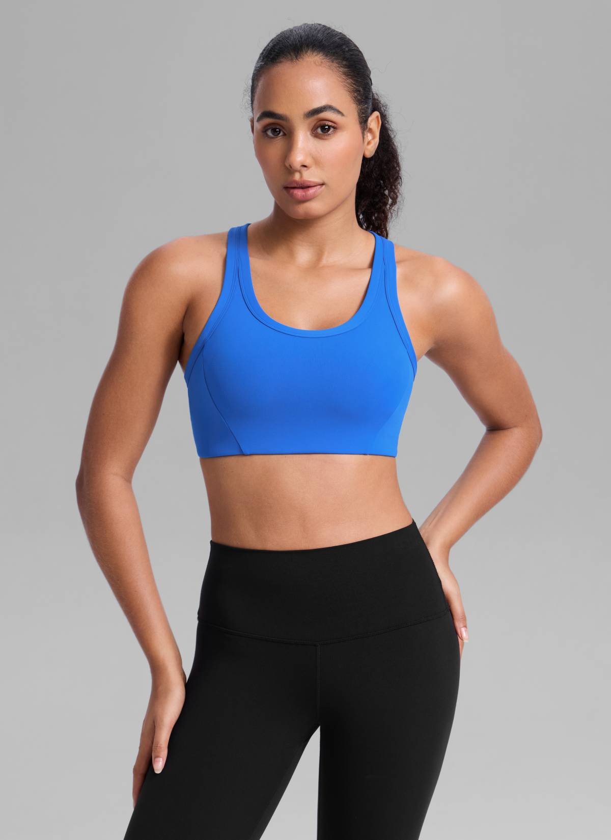 CRZ YOGA Women's Butterbreeze Training Racerback Longline Sports Bra Sparkle Blue