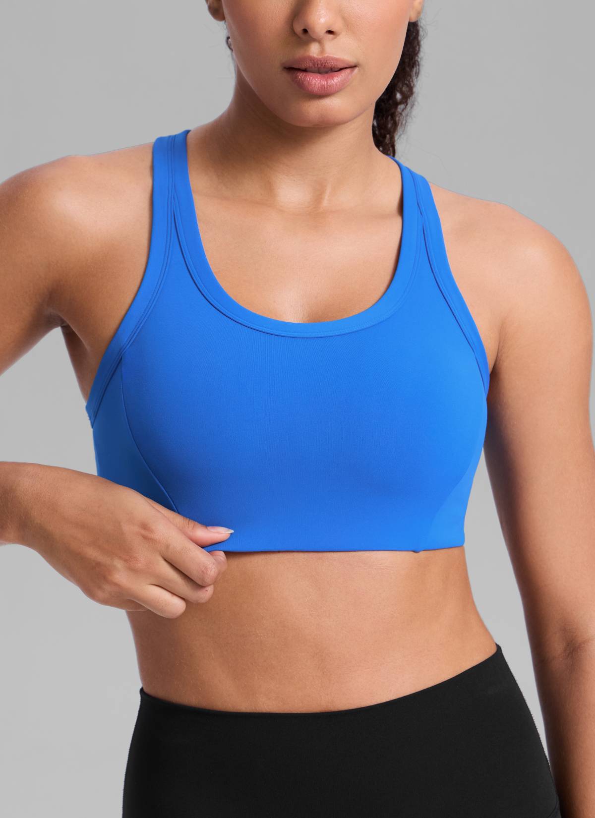 CRZ YOGA Women's Butterbreeze Training Racerback Longline Sports Bra Sparkle Blue