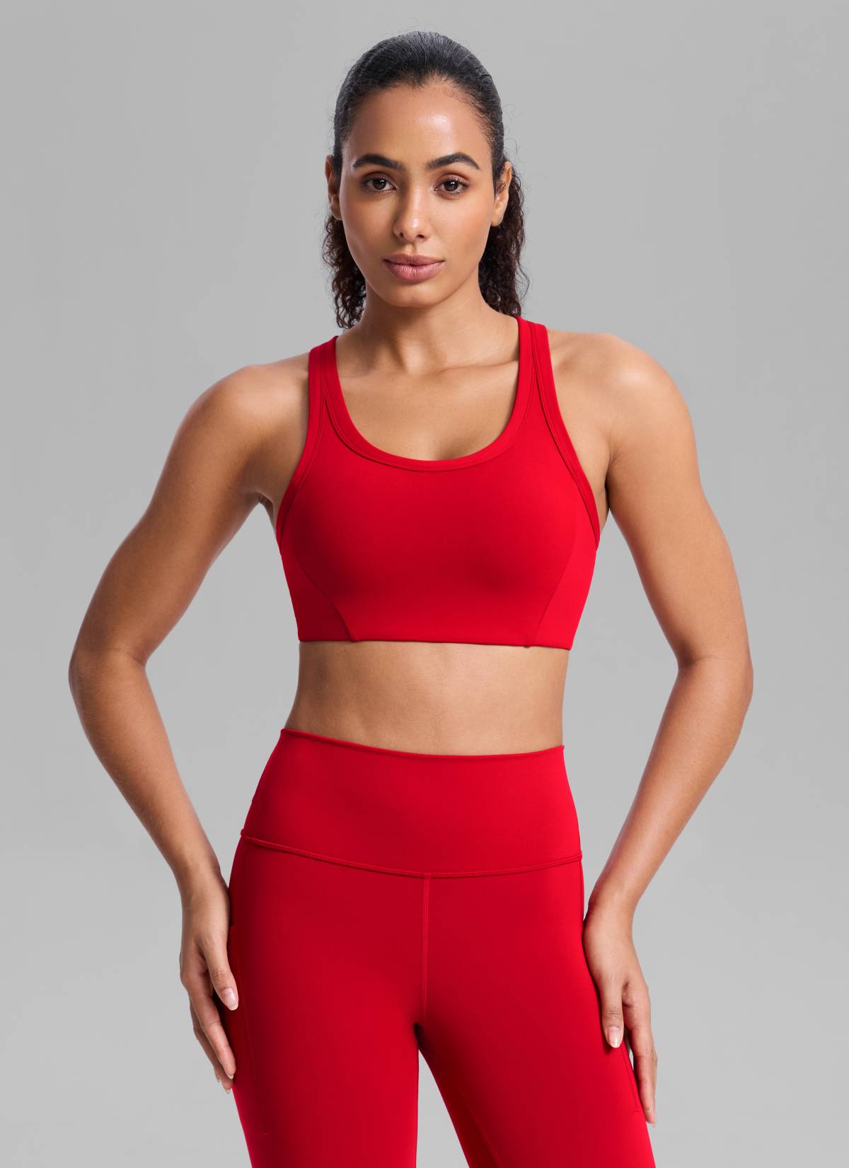 CRZ YOGA Women's Butterbreeze Training Racerback Longline Sports Bra Red Chili