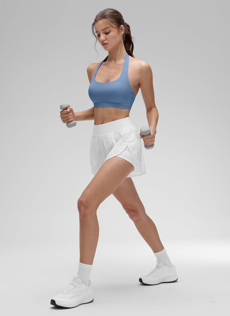 CRZ YOGA Womens Yoga Scoop Neck Padded Open Back Sports Bras Oasis Blue