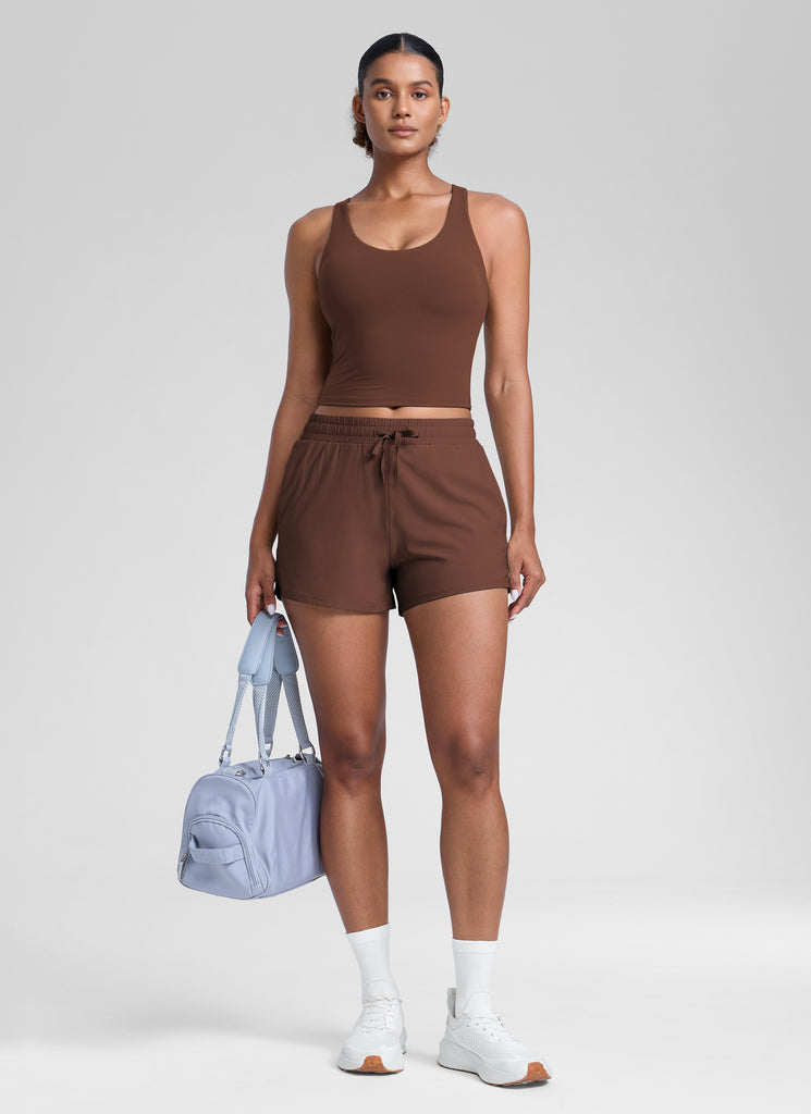 CRZ YOGA Womens Butterlift Racerback U Neck Yoga Built in Bra Tank Coffee Brown