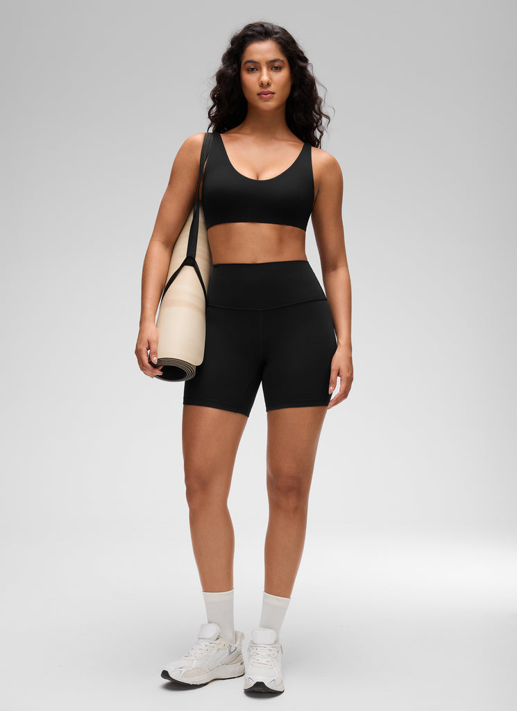 CRZ YOGA Women Butterluxe Soft Double Lined Scoop Neck Sports Bras Black