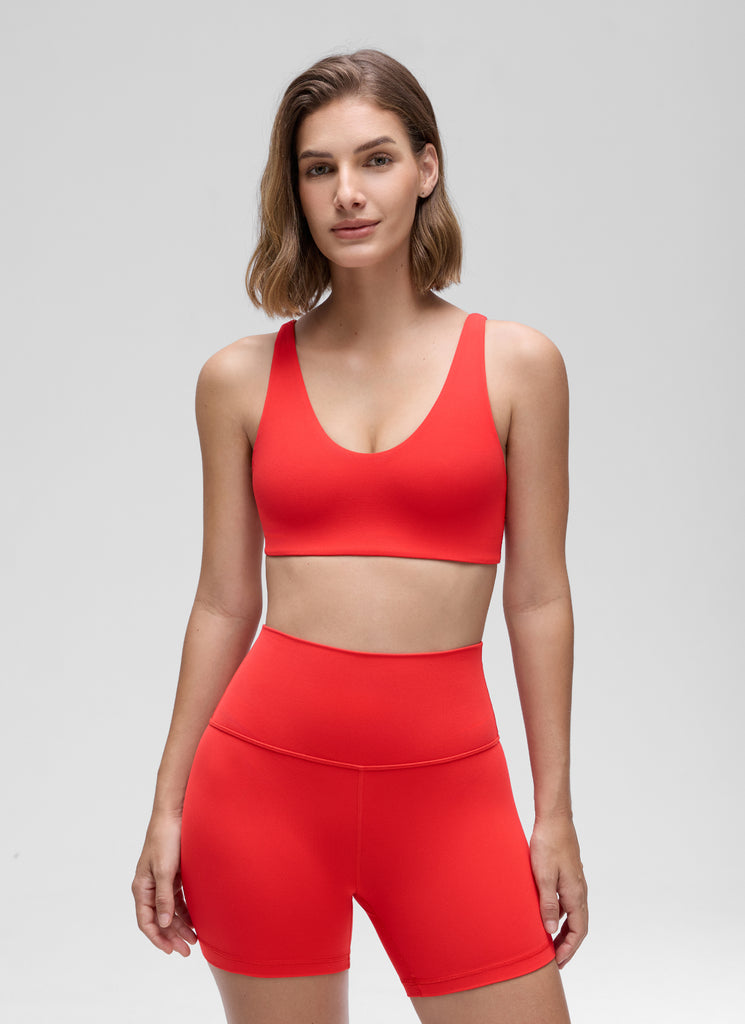 CRZ YOGA Women Butterluxe Soft Double Lined Scoop Neck Sports Bras Deep Red