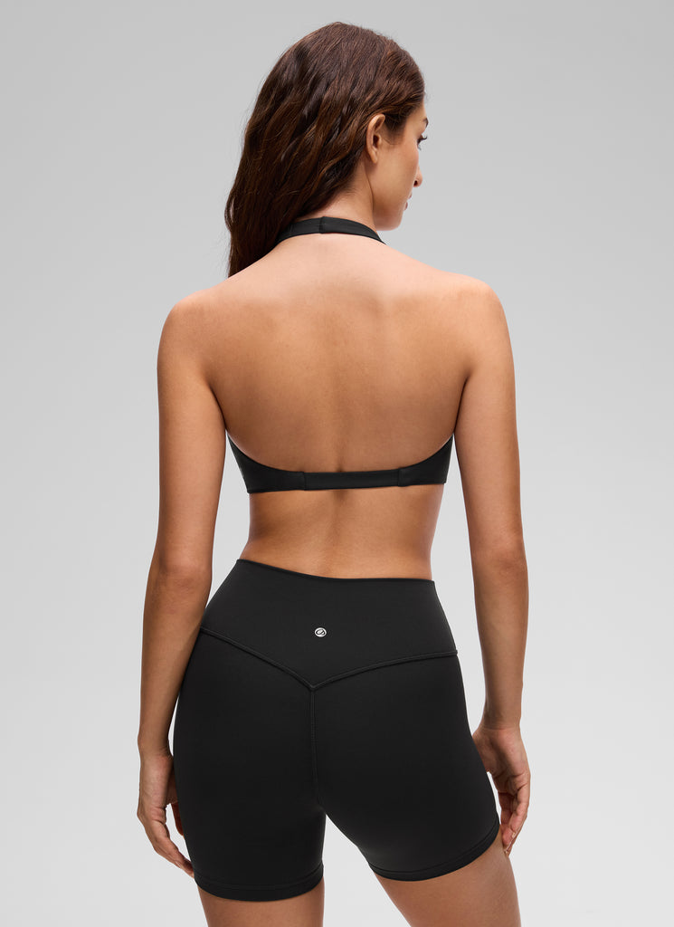 CRZ YOGA Women's Butterluxe Yoga V Neck Crop Double Lined Sports Bra Hot Fudge Brown