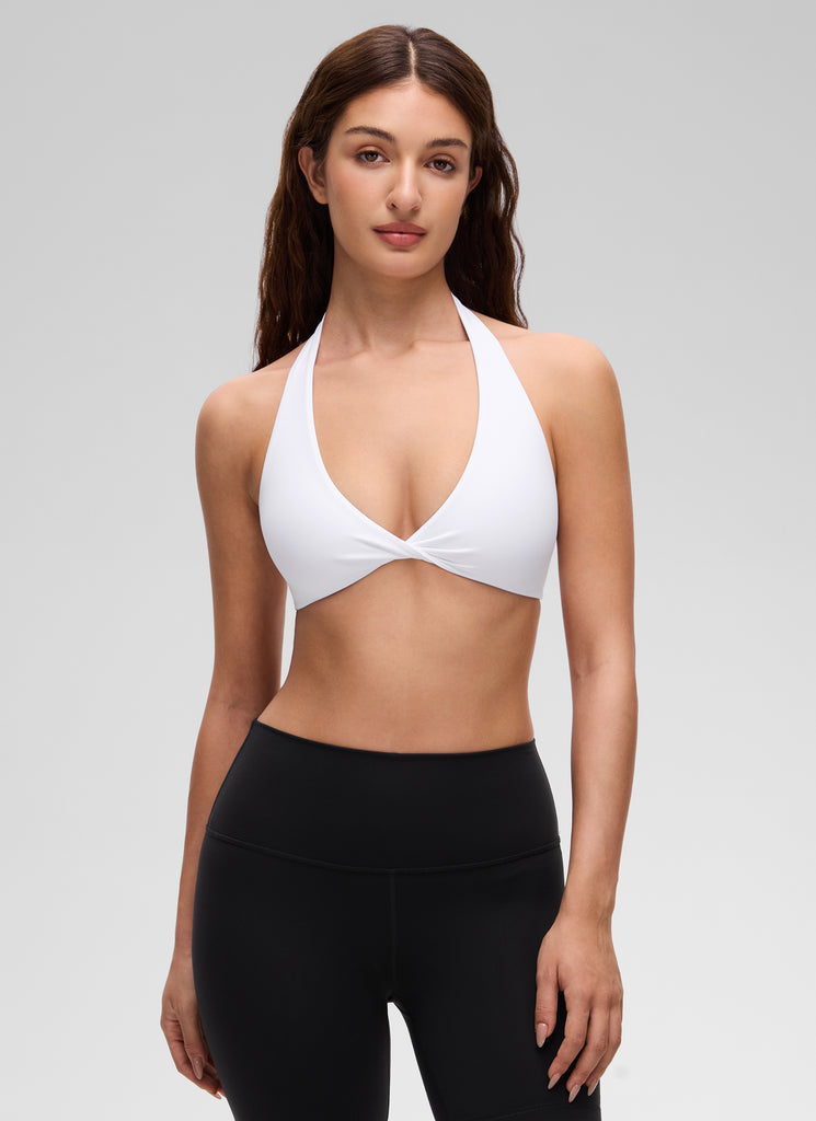 CRZ YOGA Women's Butterluxe Yoga V Neck Crop Double Lined Sports Bra Black