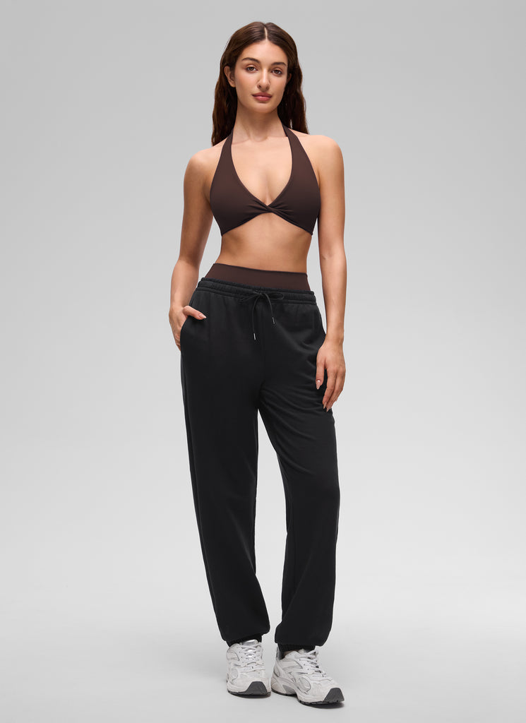 CRZ YOGA Women's Butterluxe Yoga V Neck Crop Double Lined Sports Bra Hot Fudge Brown