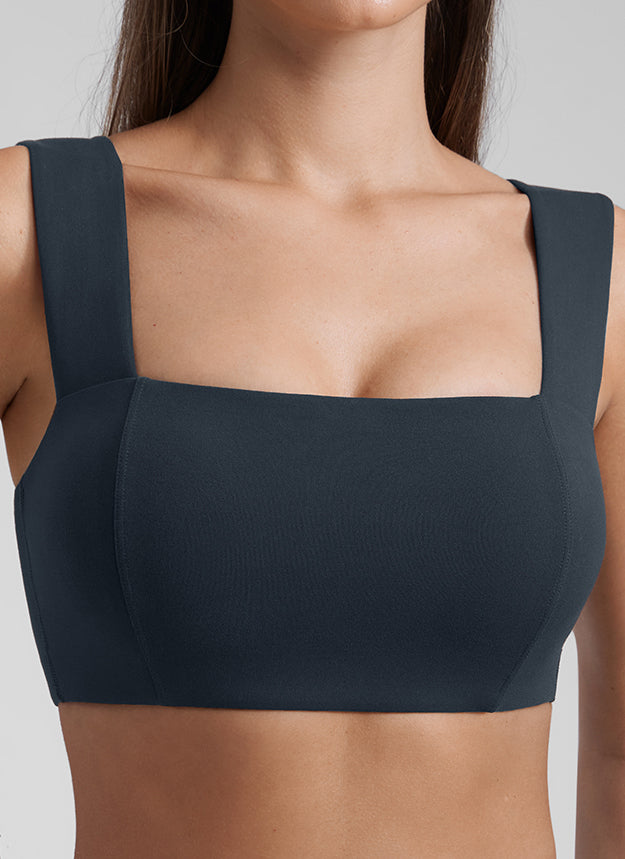 CRZ YOGA Butterluxe Womens Square Neck Open Back Wide straps Sports Bras White