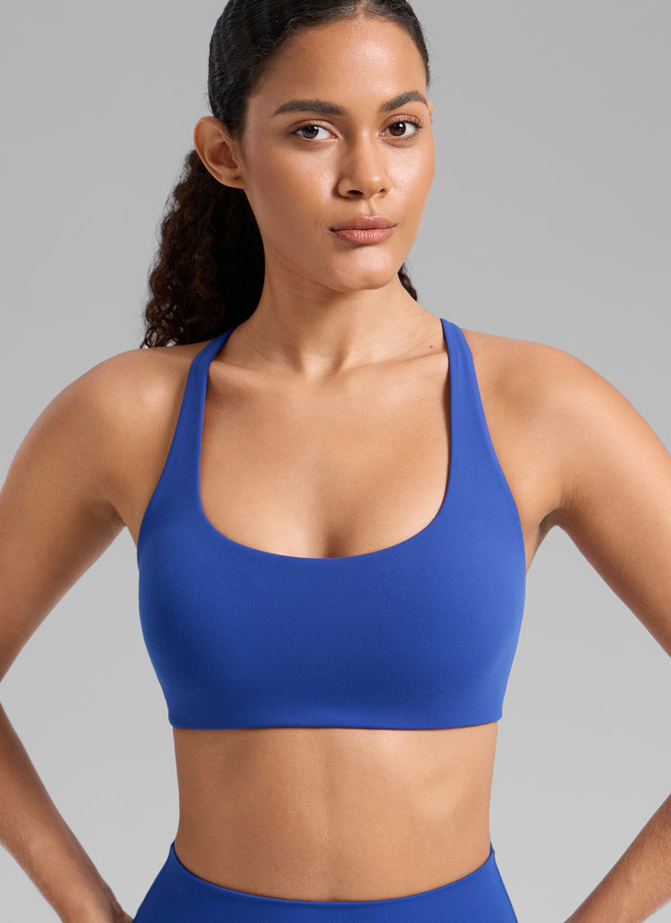 CRZ YOGA Women's Butterlift Workout Cross Back Built in Bra Sports Bra Waves Blue