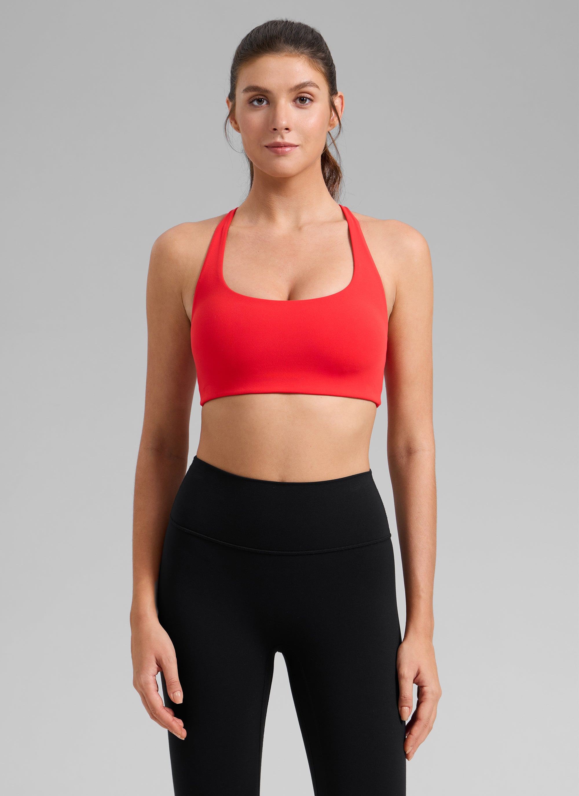 CRZ YOGA Women's Butterlift Workout Cross Back Built in Bra Sports Bra Deep Red