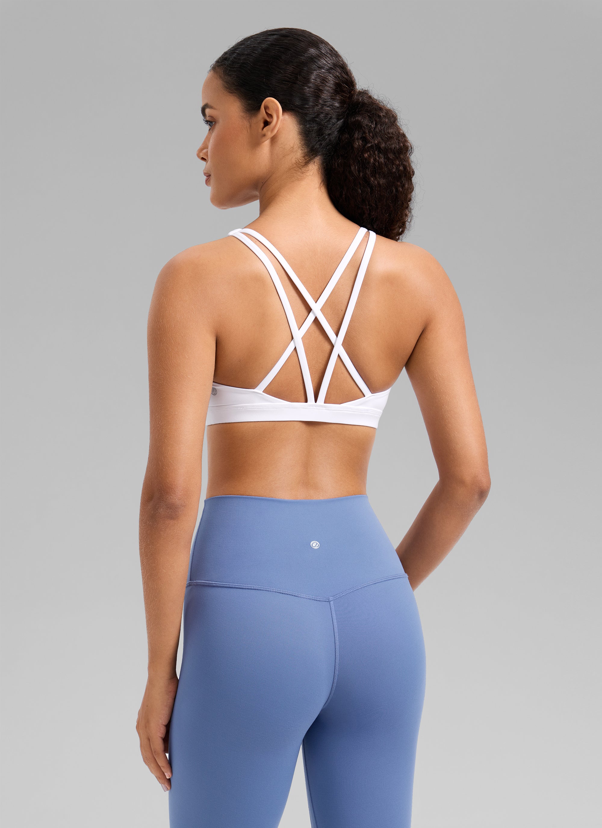 CRZ YOGA Women's Butterlift Workout U Neck Cross Back Sports Bra White