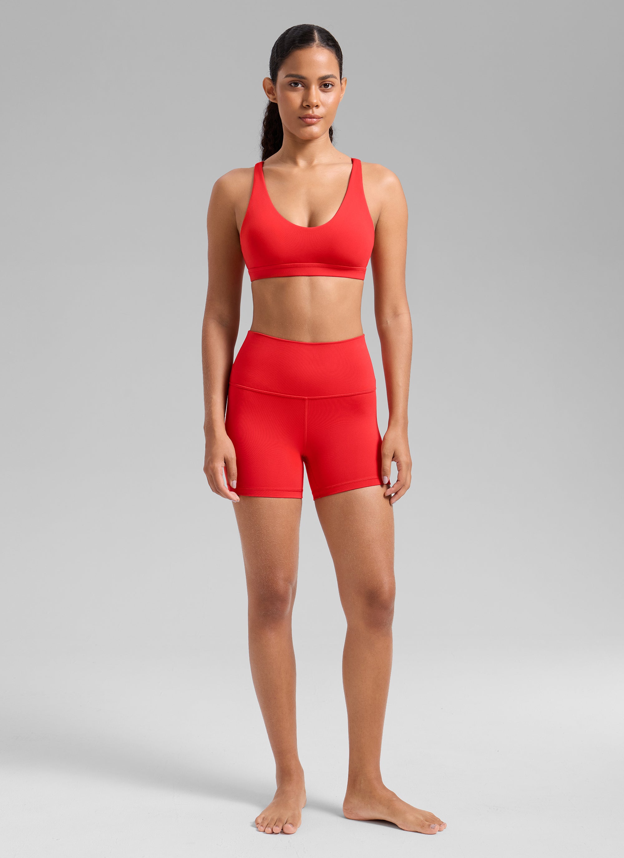 CRZ YOGA Women's Butterlift Workout U Neck Cross Back Sports Bra Deep Red