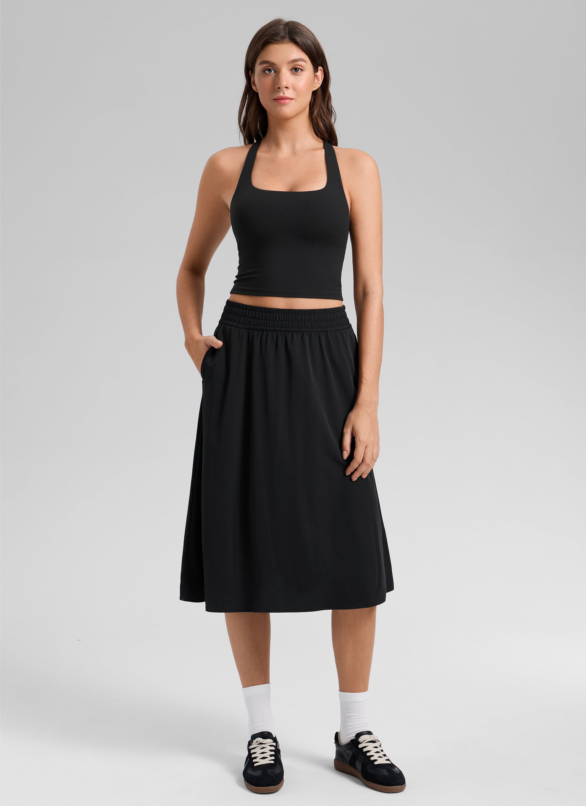 CRZ YOGA Women's Butterlift Workout RacerBack Crop Built in Bra Tank Black