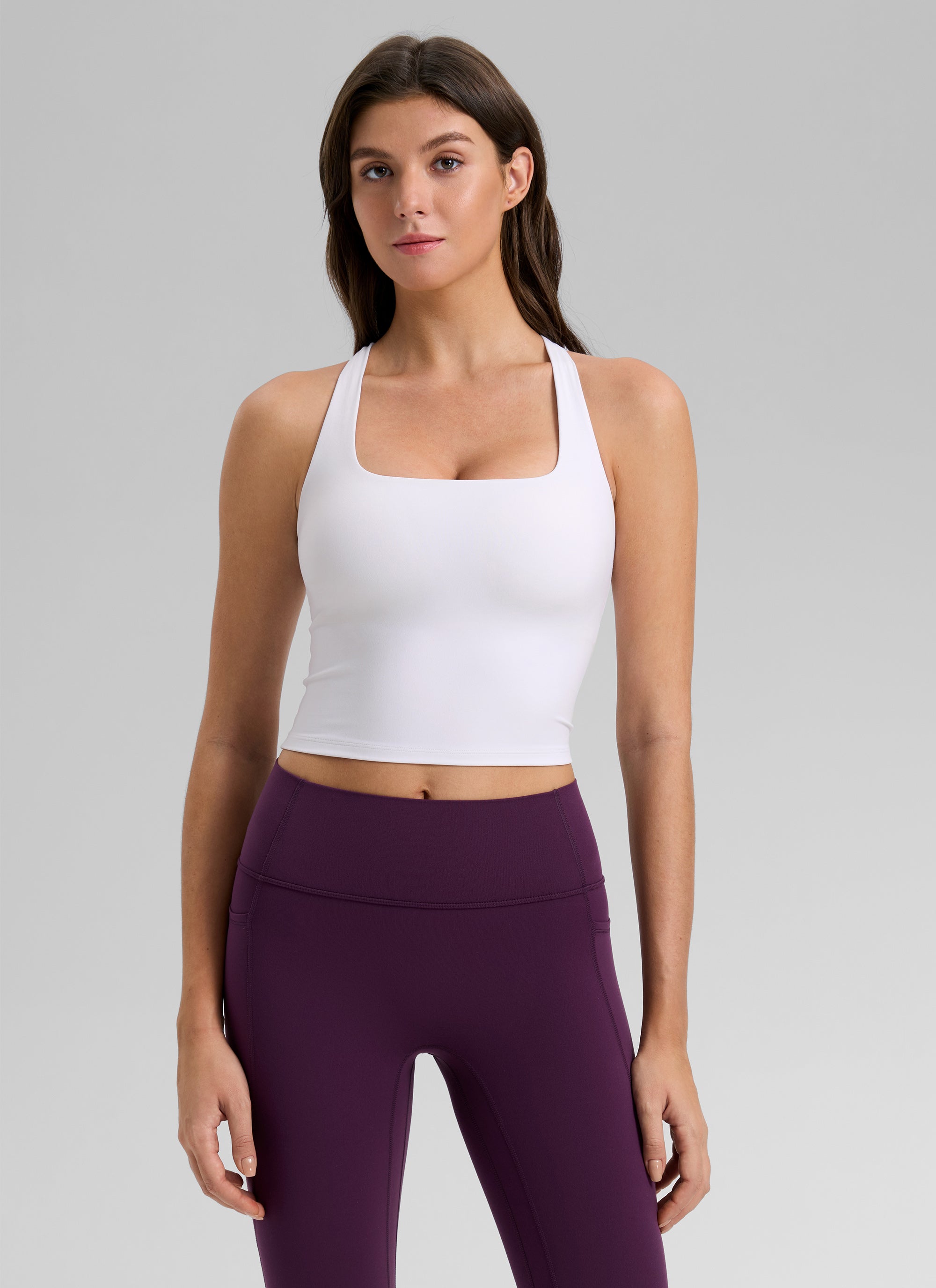 CRZ YOGA Women's Butterlift Workout RacerBack Crop Shelf Bra Tank White