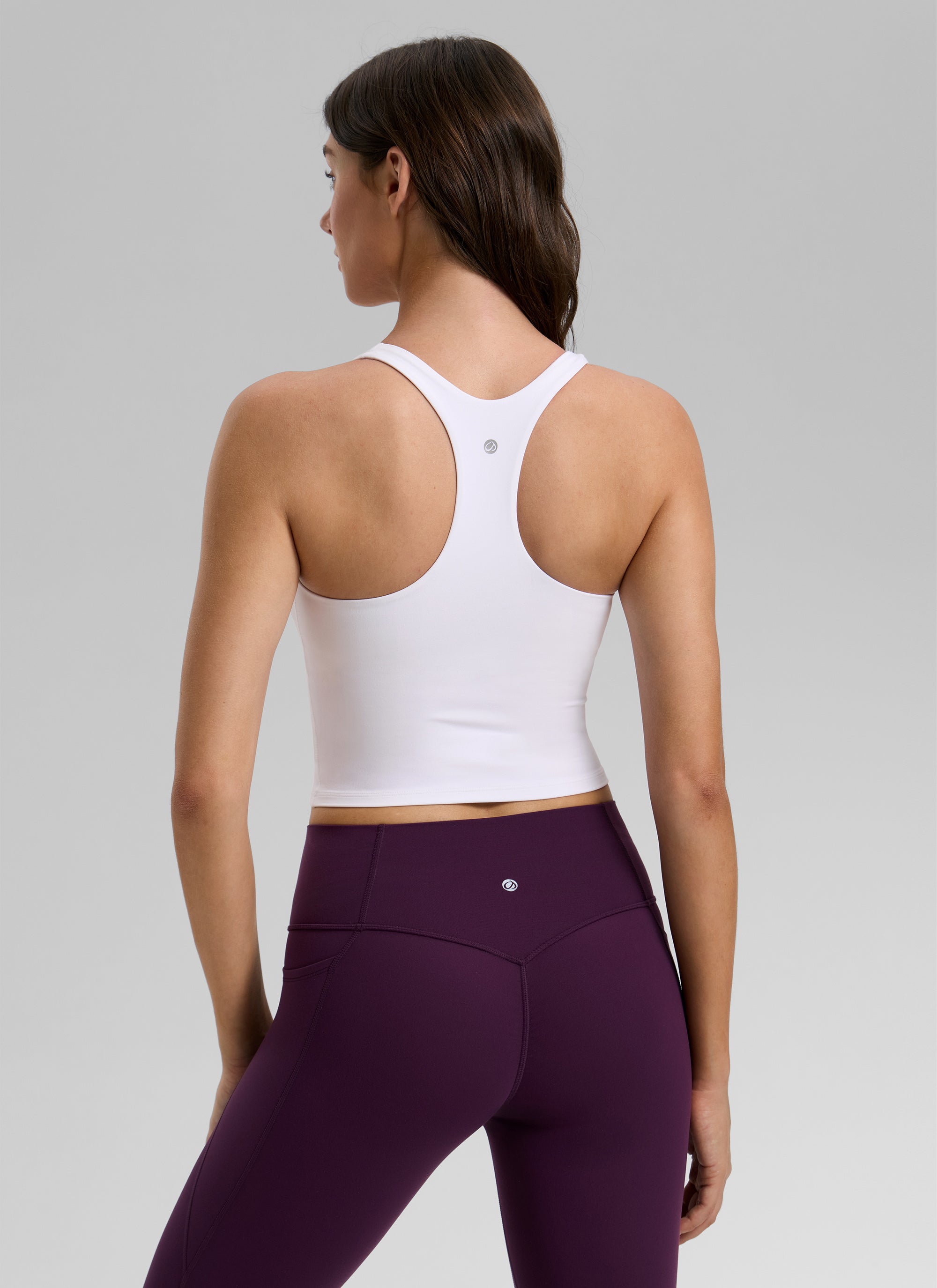 CRZ YOGA Women's Butterlift Workout RacerBack Crop Shelf Bra Tank White