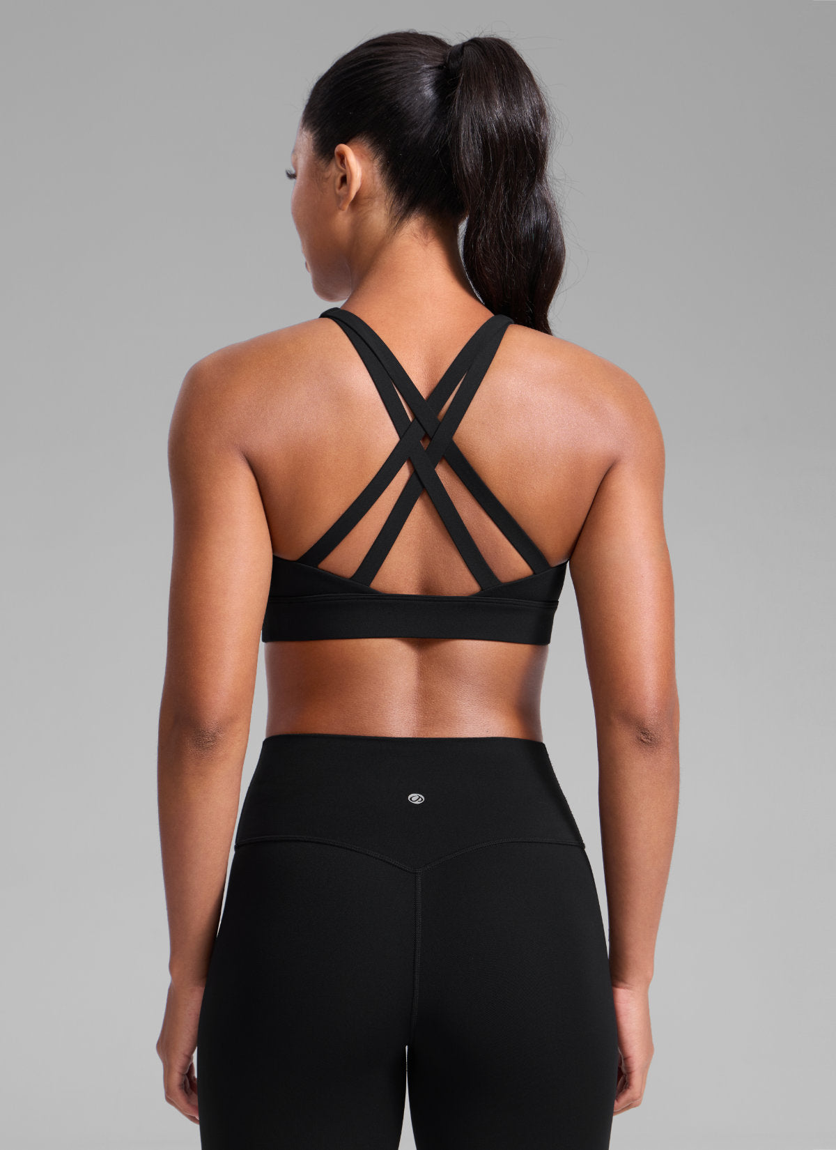 CRZ YOGA Women's Butterlift® Workout Crewneck Cross Back Sports Bra Black